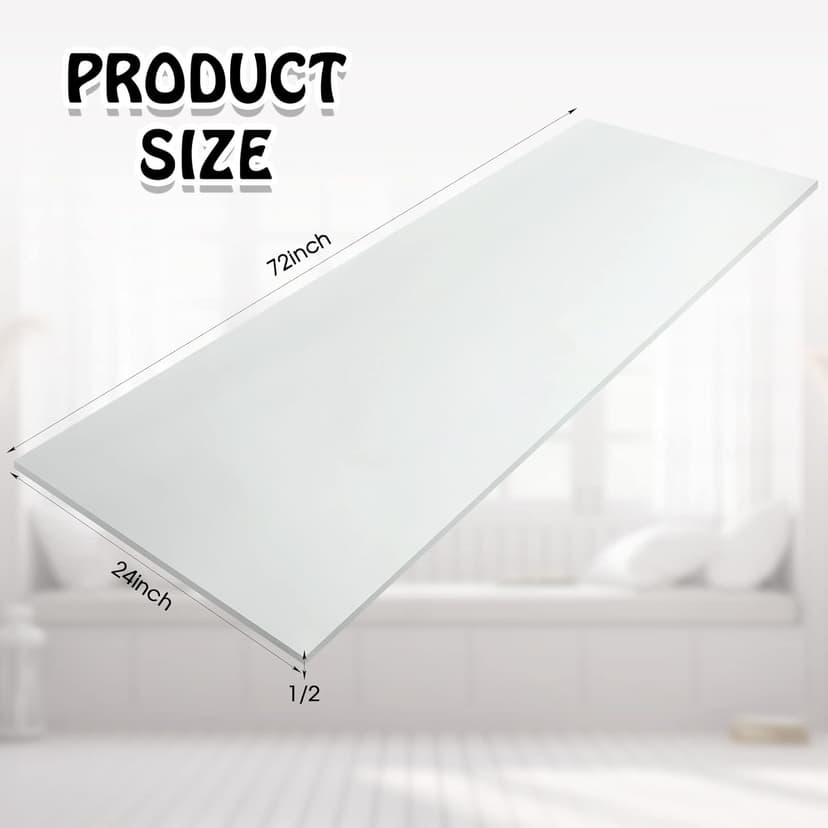 Amylove 1 Pack Polyurethane Foam 1/2" x 24" x 72" High Density Cushion Upholstery Foam Sheet for Seat Replacement DIY Projects Chairs Headboards Sofas Home (White)