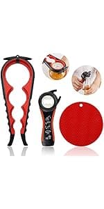 Jar Opener for Weak Hands, Seniors with Arthritis, 5 in 1 Multi Function Bottle Opener Lid Opener For Arthritic Hands with Non Slip Rubber Jar opener Gripper Pad