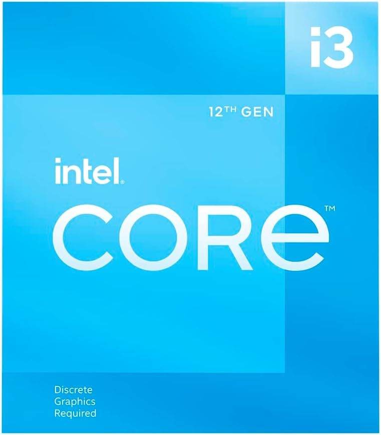 Intel® Core™ 12th Gen i3-12100F desktop processor, featuring PCIe Gen 5.0 & 4.0 support, DDR5 and DDR4 support. Discrete graphics required.