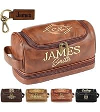Personalized Toiletry Bag for Men, Custom Toiletries Bag Gifts for Men, Him, Birthday, Anniversary, Graduation, Groomsmen, Dad, Husband, Boyfriend, Leather Engraved Travel Cosmetic Shaving Hygiene Bag B0DZ6SCD7C