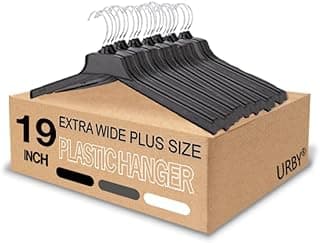 Extra Wide Hangers for Plus Size Clothes, Ganchos para Colgar Ropa,19 Inch Plus Size Hangers Ideal for XL, XXL Shirts, Coats, Dresses, Etc. Plastic. Black.