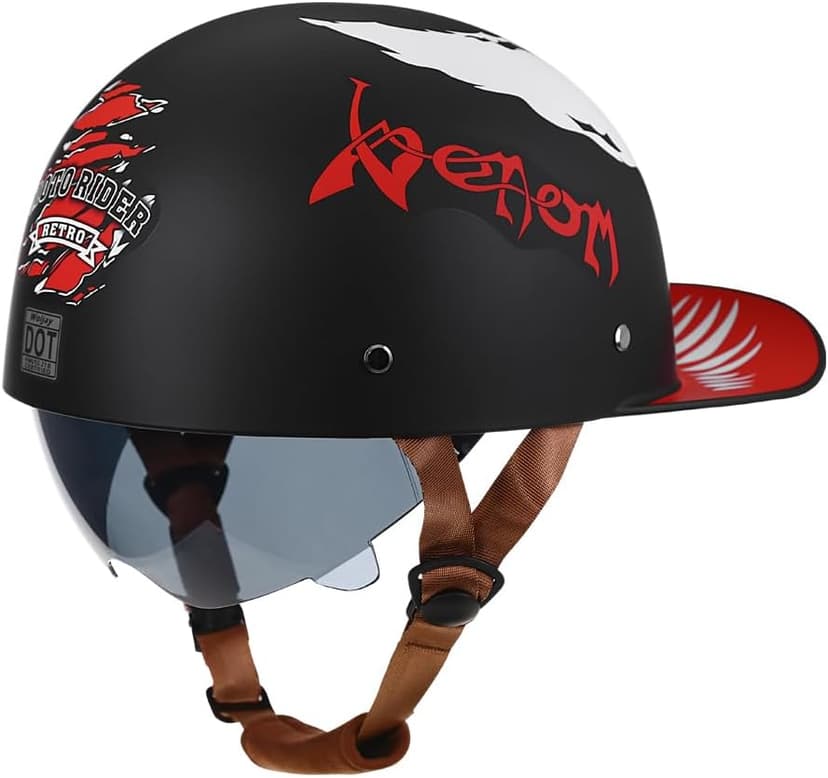 Vintage Retro Open Face Motorcycle Helmet Baseball Cap Half Helmets with pull-down Lens for Men Women Moped Cap Jet Scooter Street Cruiser - DOT Certified (Moto Rider, Medium)