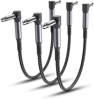 Elebase Guitar Patch Cables 6-Inch 3-Pack,6.35MM Effects Pedal Board Cord,1/4 Right-Angle Nylon Braided Instrument Audio Cable,Pedalboard Connector TS Copper Wire for Amp/Amplifier,Mixer,Electric Bass