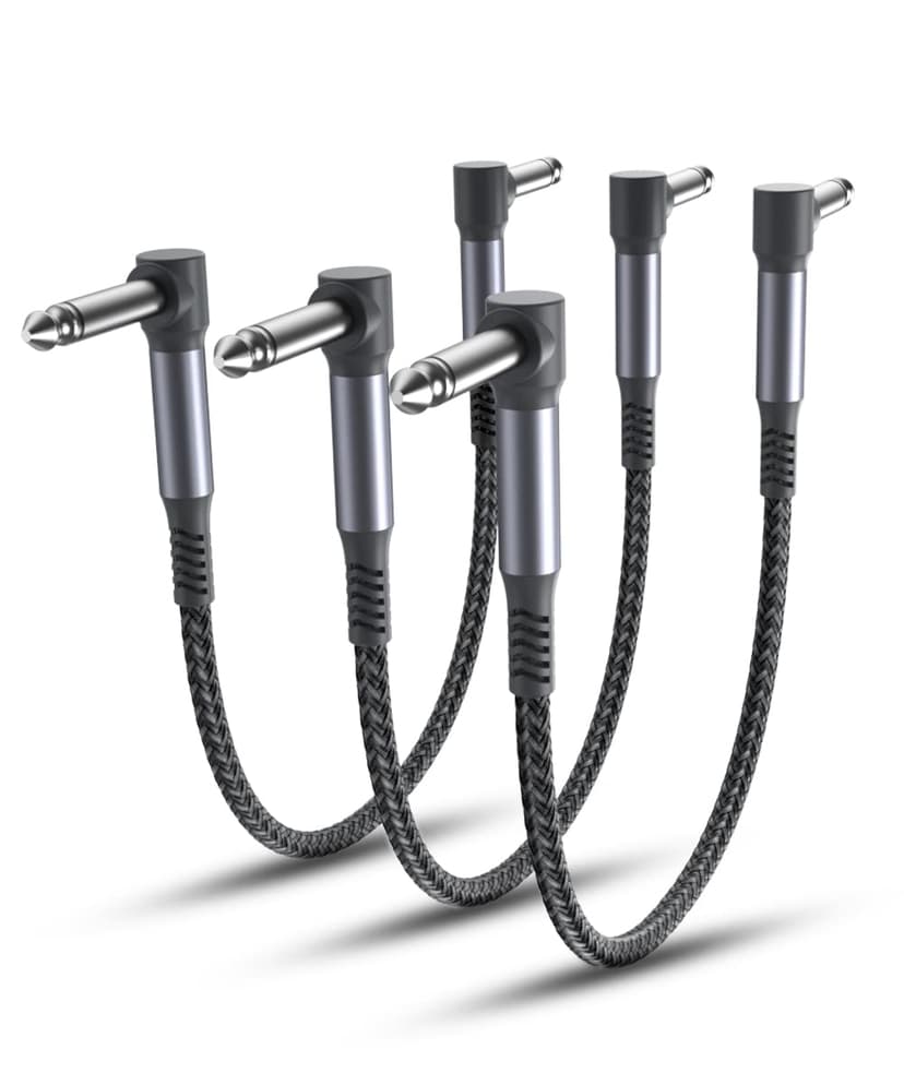Elebase Guitar Patch Cables 6-Inch 3-Pack,6.35MM Effects Pedal Board Cord,1/4 Right-Angle Nylon Braided Instrument Audio Cable,Pedalboard Connector TS Copper Wire for Amp/Amplifier,Mixer,Electric Bass