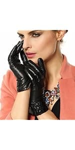 WARMEN Women's Lambskin Touchscreen Texting Leather Gloves Winter Lined Long Sleeves for Iphone Smartphone