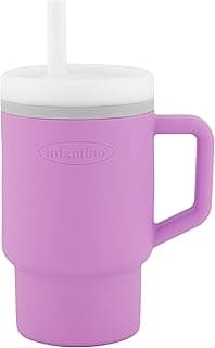 BPA-free silicone straw helps reduce spills while little ones build confidence with independent sipping Infantino My 1st Tumbler Straw Cup with Handle, 9oz, Lilac B0DF3L6CQ1