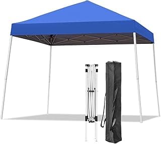 Oneofics Canopy Tent, 10X10 FT Pop Up Canopy Outdoor Instant Tent Slant Legs with Carrying Bag, Portable Gazebo Shelter for Patio Deck Garden and Beach - 8X8 FT Canopy Cover, Blue