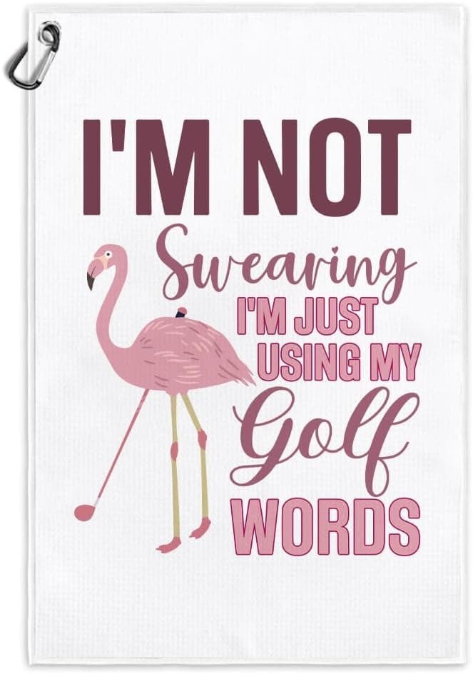 I'm Just Using My Golf Words Funny Microfiber Towel with Clip for Golfer, Mother's Day Birthday - Pink Flamingo Accessories for Women Golf Lover Mom