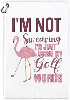 I'm Just Using My Golf Words Funny Microfiber Towel with Clip for Golfer, Mother's Day Birthday - Pink Flamingo Accessories for Women Golf Lover Mom