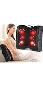 Boriwat Back Massager with Heat, 3D Kneading Massage Pillow for Back, Neck, Shoulder, Leg Pain Relief Deep Tissue, Gifts for Women Men Mom Dad