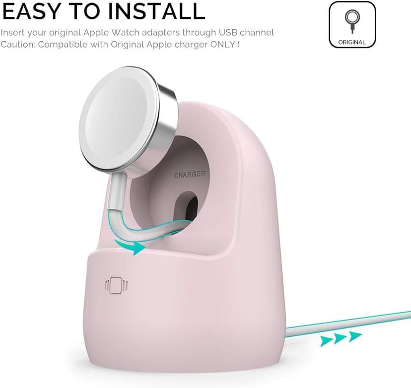 AhaStyle iWatch Stand Silicone Charging Dock Holder for Apple Watch Ultra 2, Ultra, SE2, Series SE, 7 6 5 4 3 2 1 (45/44/42/41/40/38mm), (Pink)