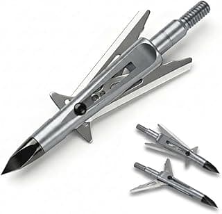 Mechanical Expandable Broadheads Hunting Arrow Tips, 100 Grain 2 Inch Cut, 440 Stainless Steel Blades & Chisel Tip, 8-32 Thread for Crossbow & Compound Bow Bolts, Up to 500 FPS Tested, 4 Pack