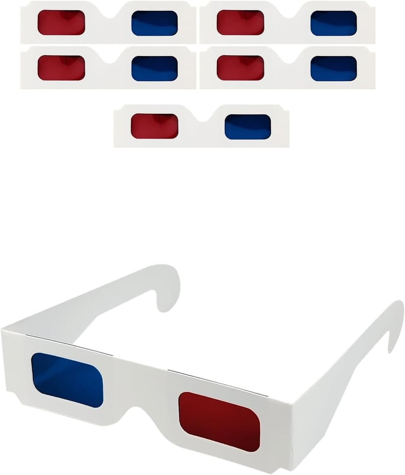 3D Paper Glasses for Movies and TV - Blue and Red Anaglyph Cardboard Glasses for Films