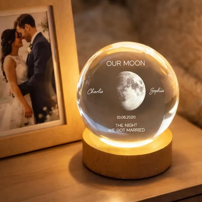 Evamall Personalized Our Moon Crystal Wedding Gift for Couples, Custom Memory Keepsake, Romantic Wedding Valentine’s Day Gift Anniversary for Boyfriend Girlfriend Wife Husband B0GQG78RNW