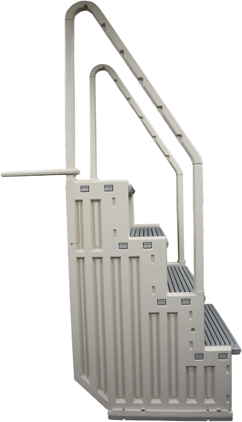 Confer Plastics Step-1X: Sturdy Above Ground Entry System with Dual Handrails and Slip-Resistant Steps, Easy Installation, Supports up to 400 lbs - Proudly Made in USA. Warm Grey with Grey Treads