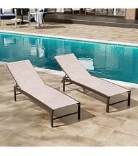 Crestlive Products Outdoor Chaise Lounge Chair,5-Position Pool Lounge Chairs with Armrests Sunbathing Recliner for Patio, Beach, Deck, Yard (2PC Beige)