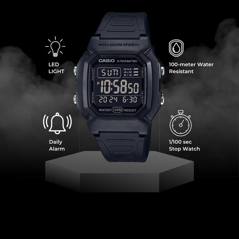 Casio W800HG Series | Men’s Digital Watch | 100 Meter Water Resistance | Multi Function Alarm | 100 SEC Stopwatch | Auto Calendar | Countdown Timer | LED Light | Dual Time| 10 Year Battery