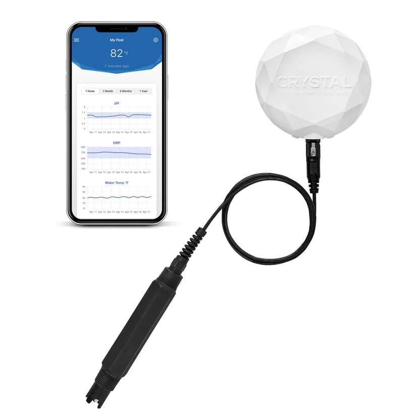 Crystal Smart Water Monitor for Salt Water Pools & Hot Tubs - 24/7 Continuous Digital Water Testing with App Notifications & Customized Chemical Dosing (New Model)