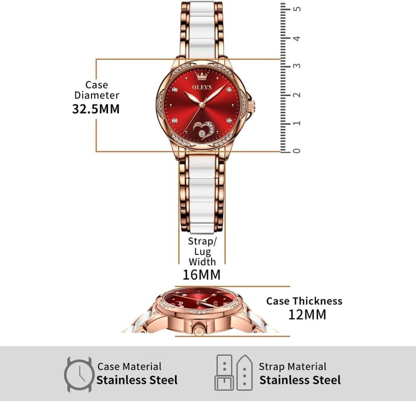 OLEVS Automatic Watch for Women Luxury Diamond Rose Gold Ladies Self Winding Mechanical Ceramic Wrist Watch Love Heart Date