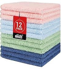 HOMEXCEL Microfiber Washcloths 12 Pack, Highly Absorbent and Soft Face Towel, Multi-Purpose Wash Cloths for Bathroom, Gym, Hotel, Spa and Kitchen, Multicolor 12x12 Inch