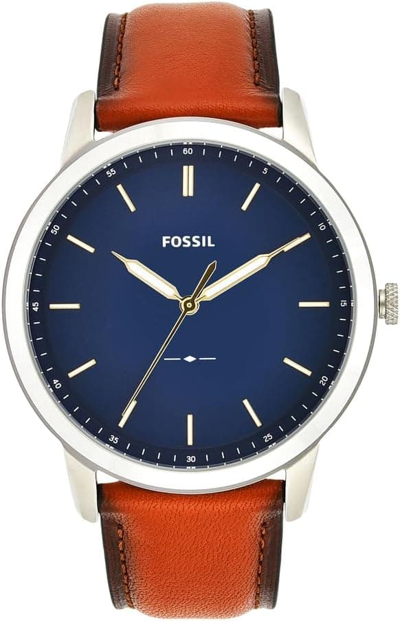 Fossil Men's Minimalist Quartz Stainless Steel and Leather Three-Hand Watch
