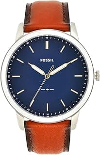 Fossil Men's Minimalist Quartz Stainless Steel and Leather Three-Hand Watch