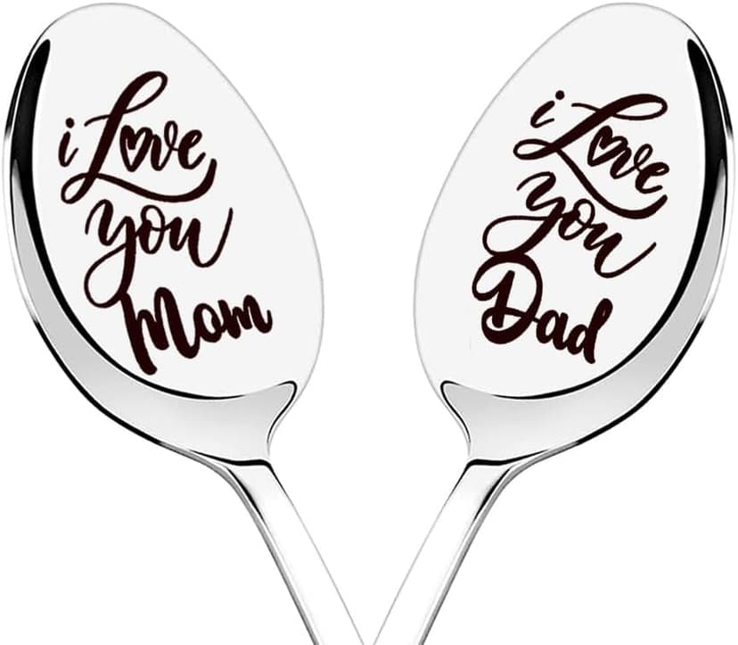 Parent Anniversary Birthday Gifts for Parents I Love Mom And Dad Coffee Spoons Gift for Mother Father Retirement Gifts for Women Men Mommy Daddy Christmas Gifts for Mom Dad from Daughter Son