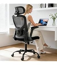 Office Chair,Ergonomic Office Desk Chair with 2D Adjustable Lumbar Support,3D Headrest,2D Arms,330LBS High Back Mesh Computer Home Office Chairs Rolling Tilting Swivel Executive Chairs Black