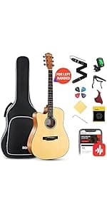 Donner Acoustic Electric Guitar Full Size Kit for Beginner Intermediate with Amplifier Capo Pick Tuner Strings Strap - 41 Inch