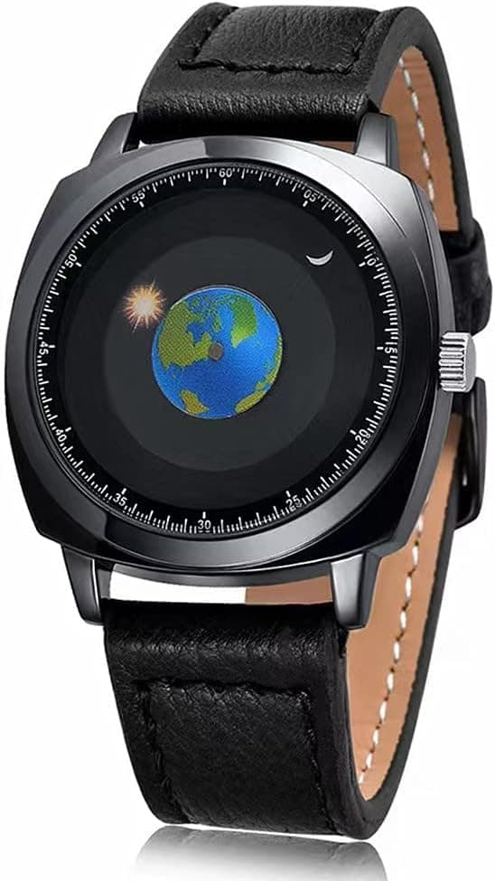 MINILUJIA Waterproof World Map Watches for Men Classic Earth Globe Moon Sun Rotating Eye-catching Cool Unique Mens Watches