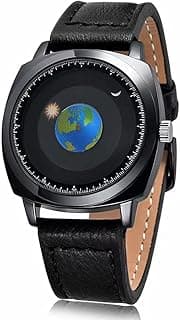 MINILUJIA Waterproof World Map Watches for Men Classic Earth Globe Moon Sun Rotating Eye-catching Cool Unique Mens Watches