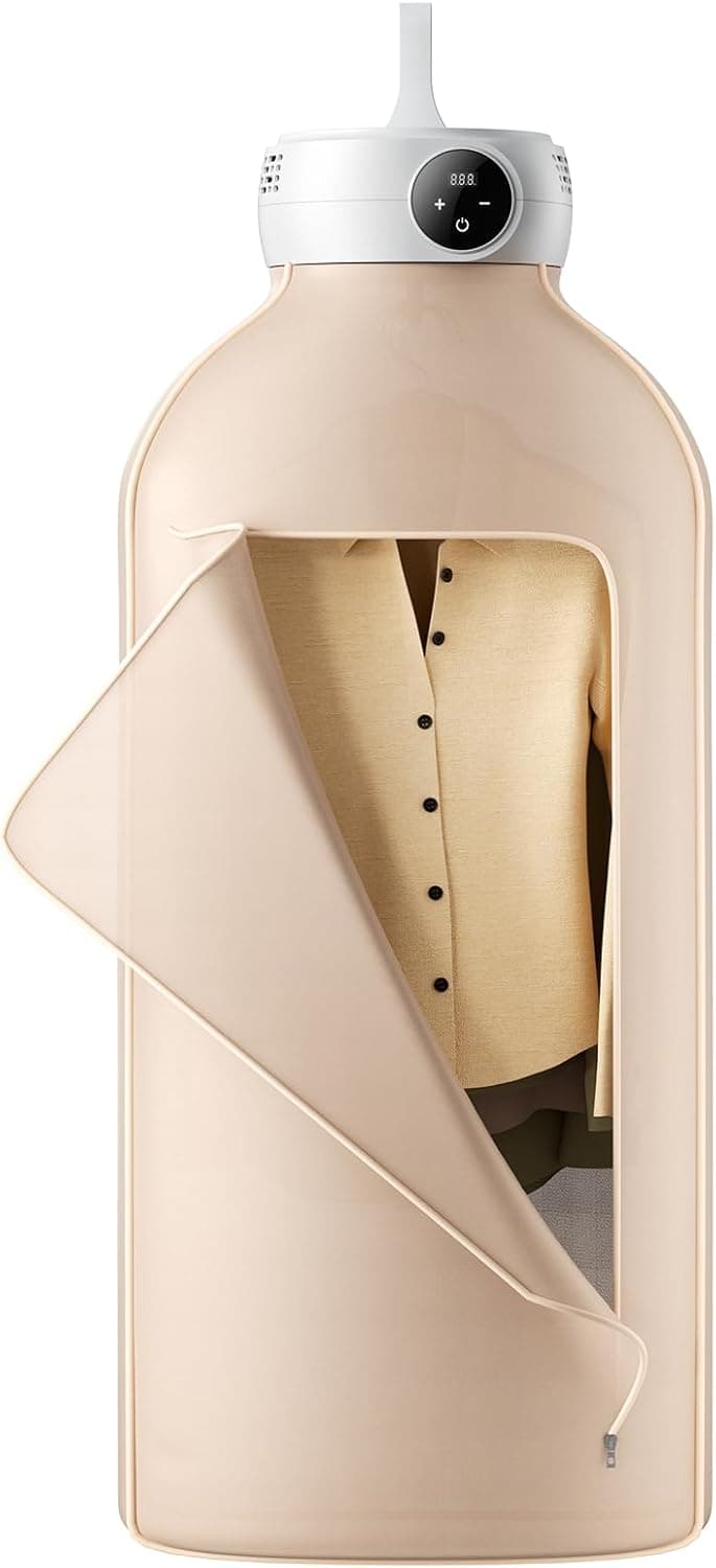 VEVOR Portable Clothes Dryer with Dryer Bag, PTC Heating & LED Display, Foldable Mini Dryer with 5-H Timer for Apartments, Dorms, RVs, or Hotels, 600W, Beige