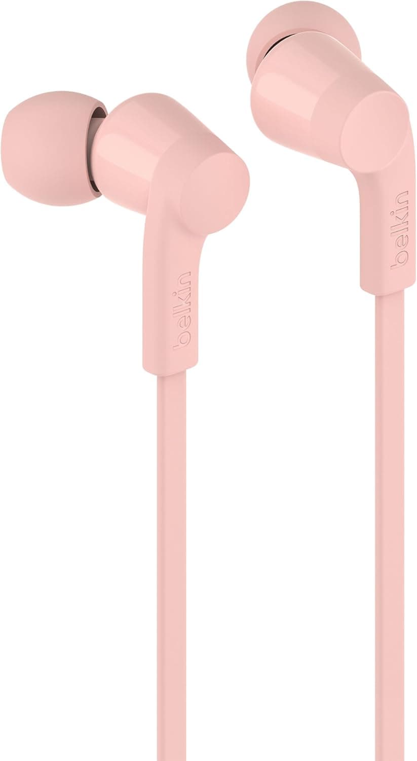 Belkin SoundForm USB-C Wired Earbuds, In-Ear Wired Earphones with Microphone - Wired Earbuds for iPhone 16/15, iPad Mini, Galaxy S24, Android & More - Pink