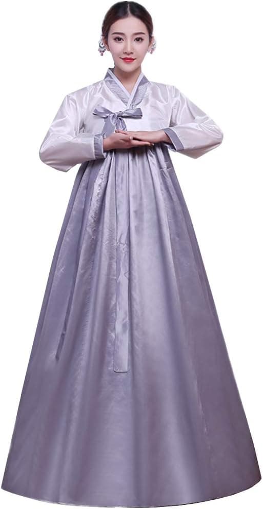 XINFU Korean Traditional Women's Hanbok Set Long Sleeve Colorful Dress Cosplay Costume