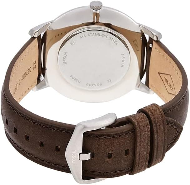 Fossil Men's Minimalist Quartz Stainless Steel and Leather Three-Hand Watch