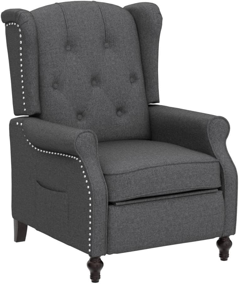 Wingback Recliner Chair with Massage and Heat, Wingback Recliner Tufted Fabric Push Back Recliner Chair for Living Room, Vintage Wingback Chair with Remote Control, Padded Cushion, Wooden Legs