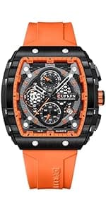 PASOY Luxury Chronograph Watches for Mens Rubber Strap Black Waterproof Date Analog Quartz Watch