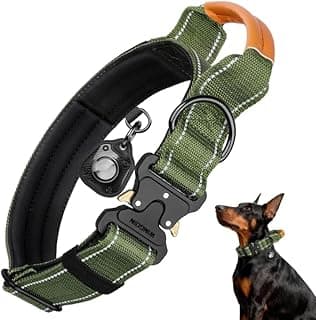 WINGOIN Tactical Dog Collar with AirTag Holder, Heavy Duty Reflective Padded Nylon Collar for Large Dogs, Quick Release Metal Buckle, Dogcollar for Training Walking Hunting, IPX5 Waterproof, Green,L