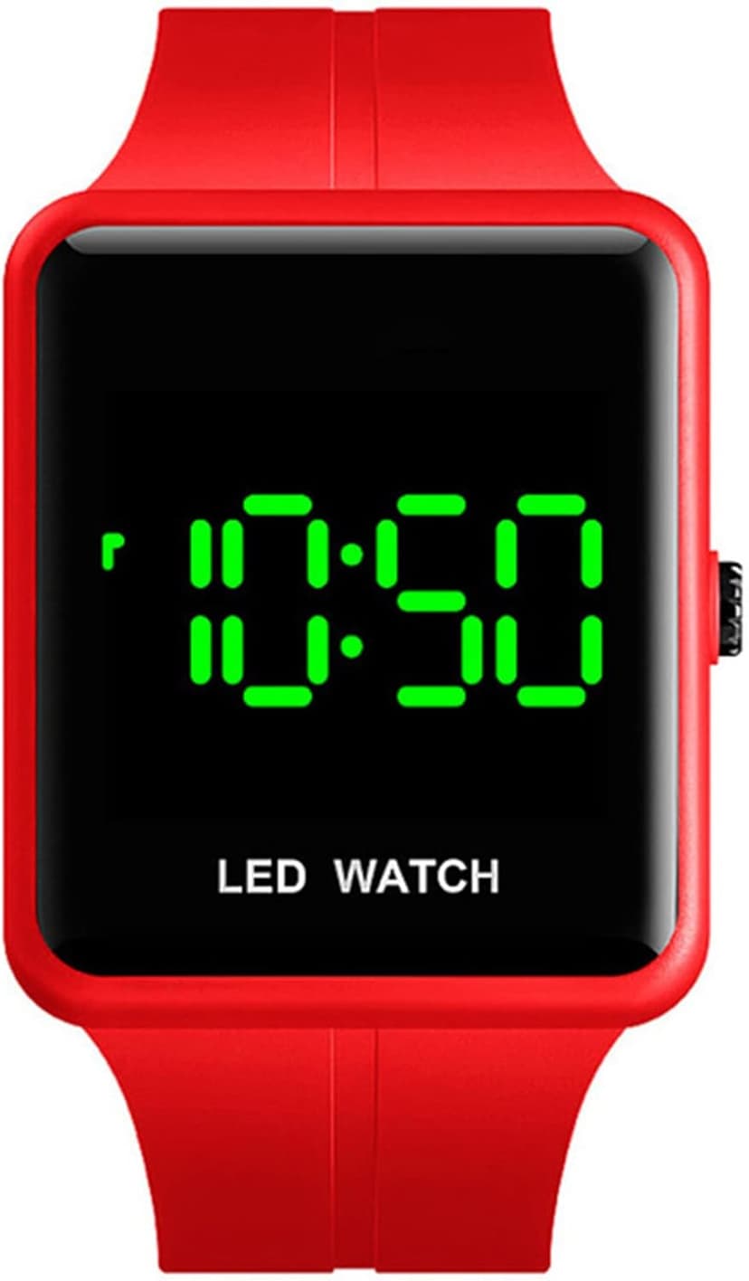 MASTOP Simple Men Women Sports LED Digital Big Display Waterproof Date PU Strap Square Electronic Couple Watch