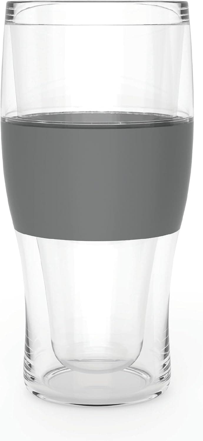 Host Freeze Beer Glasses, Freezable Beer Gifts for Men, Double Wall Insulated Pint Set, Tumbler for Cold Drinks, 16, Set of 2, Gray