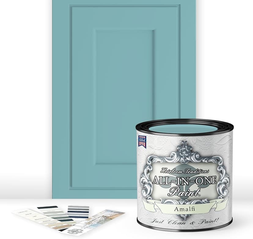ALL-IN-ONE Paint by Heirloom Traditions, Amalfi (Agua Blue), Quart - Durable cabinet and furniture paint. Built in primer and top coat, no sanding needed. Includes our 30 featured color card.