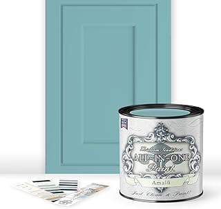 ALL-IN-ONE Paint by Heirloom Traditions, Amalfi (Agua Blue), Quart - Durable cabinet and furniture paint. Built in primer and top coat, no sanding needed. Includes our 30 featured color card.