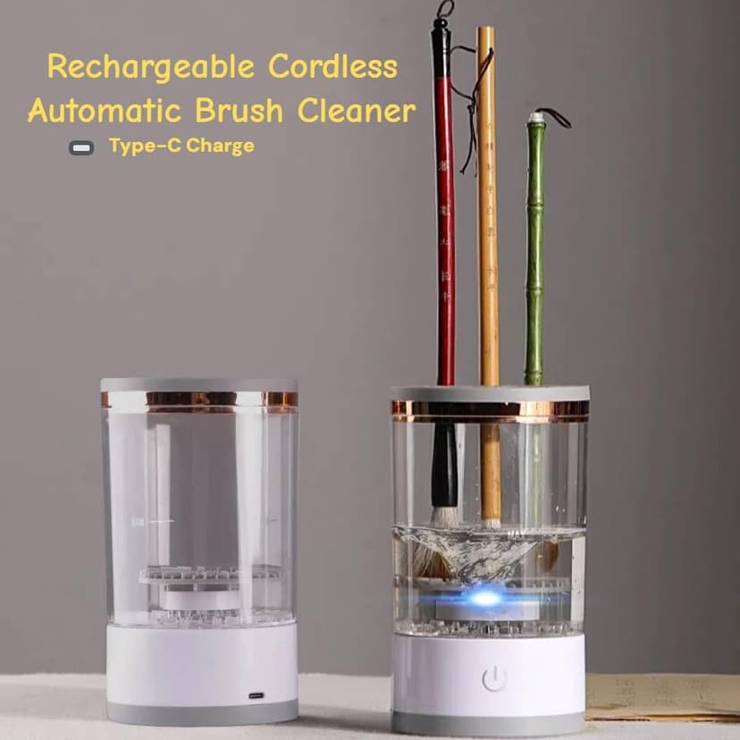 Electric Paint Brush Cleaner & Rinse Cup with Holder – Rechargeable Brush Washer Rinser for Acrylic, Watercolor & Oil Painting, Makeup Brush Cleaner (White, 1 Pack) B0DSWKCN4N