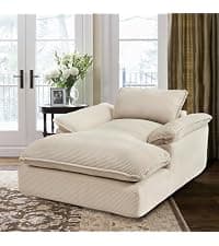 Oversized Chaise Lounge Chair Indoor, 67" Boneless Chaise Lounge with Extra Deep Seat, Comfy Corduroy Upholstered Sleeper Sofa Bed, Cozy Fluffy Single Sofa Armchair for Living Room, Black