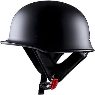 1Storm Novelty Motorcycle Half Face Helmet Open German Style DOT Approved: HKY602 Matt Black