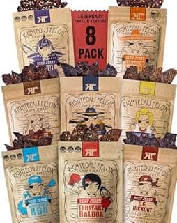 Righteous Felon Beef Jerky Variety Pack | Gluten Free Beef Jerky Snack Packs for Adults | High Protein, Keto-Friendly, Low Sugar | Made with Premium Meats | Gifts for Men | Sampler 8 Pack