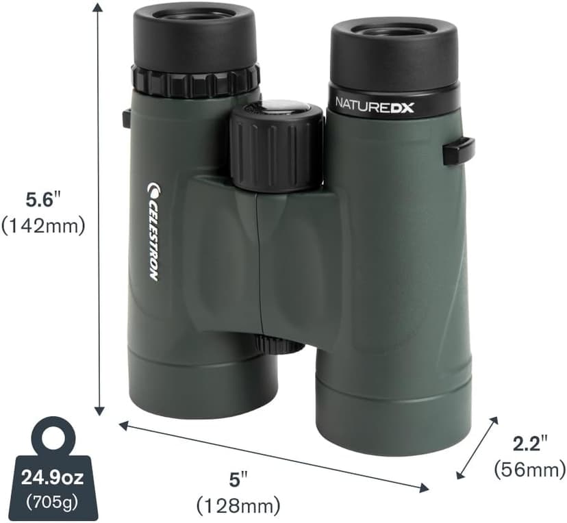 Celestron - Nature DX 8x42 Binoculars – Ideal for Birding and Outdoors – 42mm Objective Lenses – Wide 7.4° Field of View – BaK-4 Prisms – Fully Multi-Coated – Waterproof and Fogproof