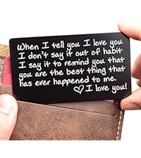 I Love You Card for Wallet – Surprise Gift for Him or Her - Voted Best Love Gift for Men or Women - Engraved, Durable, and Stays in Their Wallet Forever - Black Envelope Included