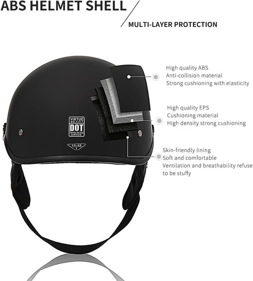 Motorcycle Half Helmet with Sun Visor Motorcycle Helmets for Men Women Helmet for Adult Scooter ATV Cruiser DOT Approved