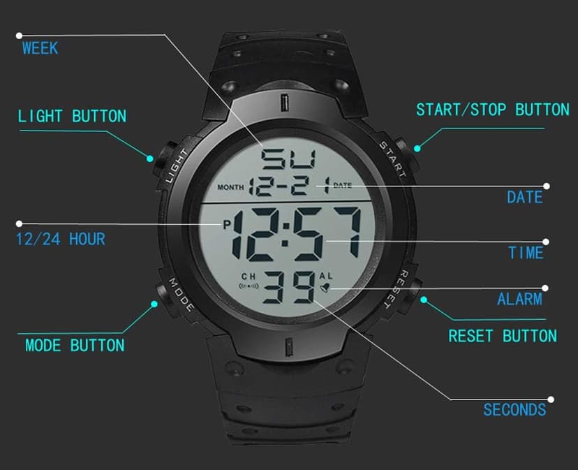 ALINKER Men's Simple Digital Military Watches Large Face Sport Electronic LED Double Time Waterproof Wrist Watches for Men with Stopwatch Alarm LED Backlight